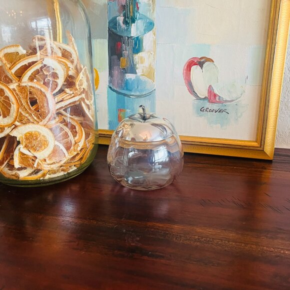 Antique Silver and Glass Apple Jam Jar w/ Spoon England Cottagecore Early 1920s - Picture 9 of 10